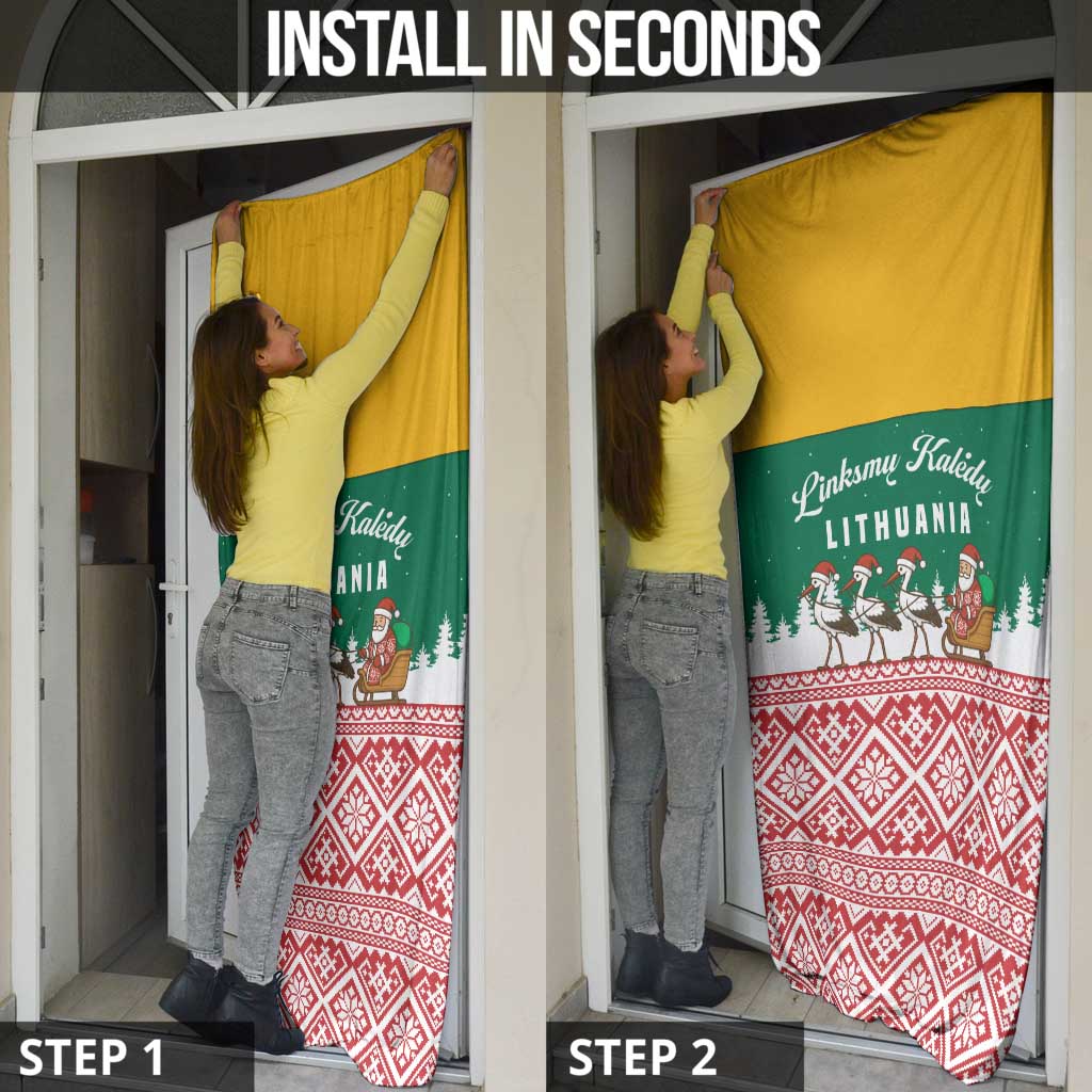 Lithuania Christmas Door Cover with Santa Sleigh Pulled by Storks and Folk Pattern Design - Wonder Print Shop