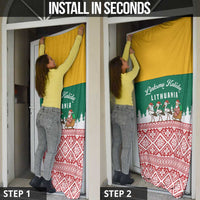 Lithuania Christmas Door Cover with Santa Sleigh Pulled by Storks and Folk Pattern Design - Wonder Print Shop