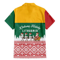 Lithuania Christmas Family Matching Mermaid Dress and Hawaiian Shirt with Santa Sleigh Pulled by Storks and Folk Pattern Design - Wonder Print Shop