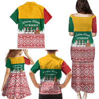 Lithuania Christmas Family Matching Puletasi and Hawaiian Shirt with Santa Sleigh Pulled by Storks and Folk Pattern Design - Wonder Print Shop