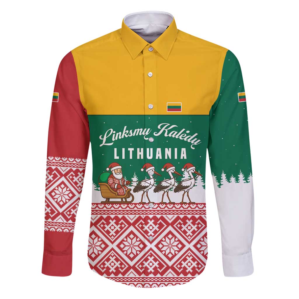 Lithuania Christmas Family Matching Puletasi and Hawaiian Shirt with Santa Sleigh Pulled by Storks and Folk Pattern Design - Wonder Print Shop
