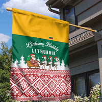 Lithuania Christmas Garden Flag with Santa Sleigh Pulled by Storks and Folk Pattern Design - Wonder Print Shop