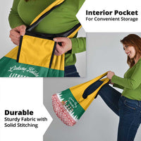 Lithuania Christmas Grocery Bag with Santa Sleigh Pulled by Storks and Folk Pattern Design - Wonder Print Shop