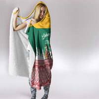 Lithuania Christmas Hooded Blanket with Santa Sleigh Pulled by Storks and Folk Pattern Design - Wonder Print Shop