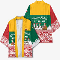 Lithuania Christmas Kimono with Santa Sleigh Pulled by Storks and Folk Pattern Design - Wonder Print Shop