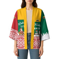 Lithuania Christmas Kimono with Santa Sleigh Pulled by Storks and Folk Pattern Design - Wonder Print Shop
