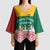 Lithuania Christmas Kimono Sleeve Blouse with Santa Sleigh Pulled by Storks and Folk Pattern Design - Wonder Print Shop