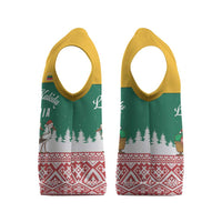 Lithuania Christmas Knitted V-Neck Vest with Santa Sleigh Pulled by Storks and Folk Pattern Design - Wonder Print Shop