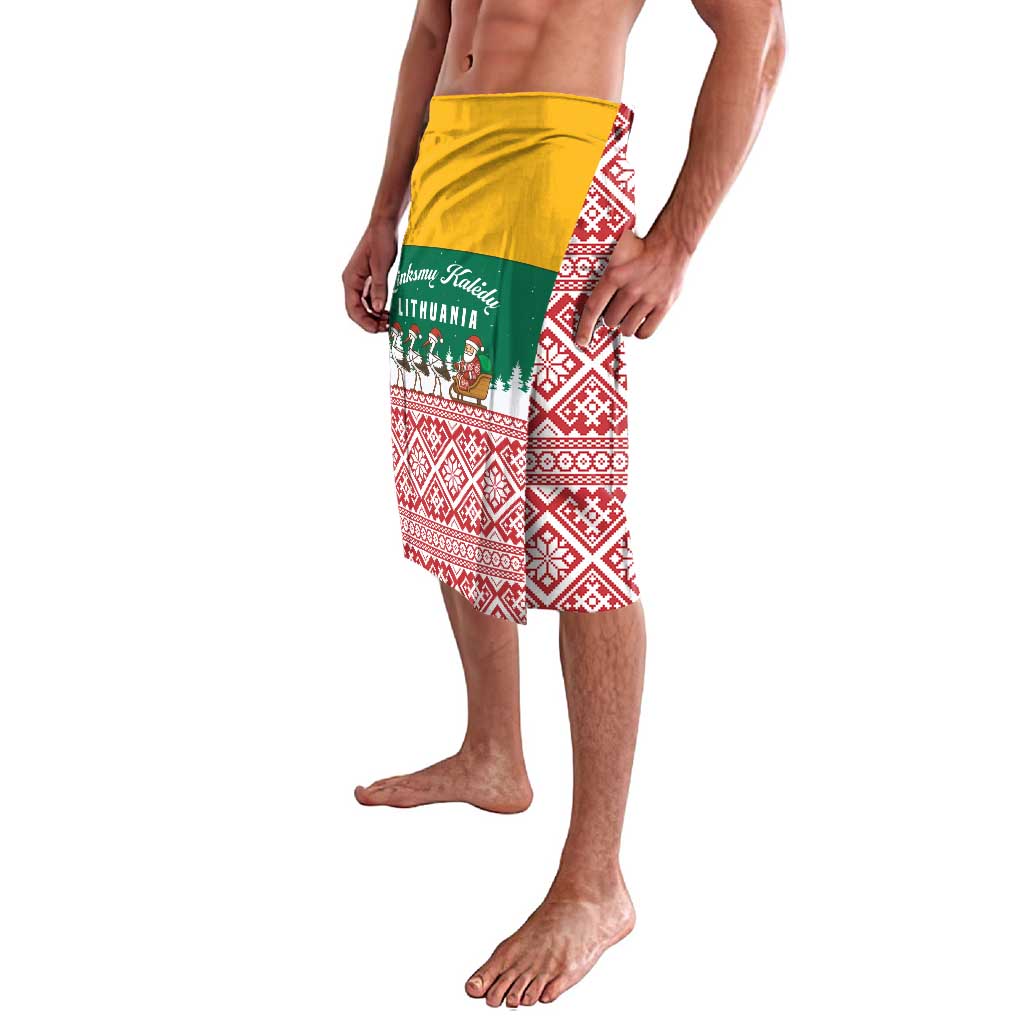 Lithuania Christmas Lavalava with Santa Sleigh Pulled by Storks and Folk Pattern Design - Wonder Print Shop