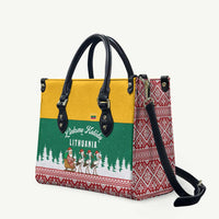 Lithuania Christmas Leather Bag with Santa Sleigh Pulled by Storks and Folk Pattern Design - Wonder Print Shop