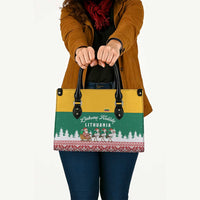 Lithuania Christmas Leather Bag with Santa Sleigh Pulled by Storks and Folk Pattern Design - Wonder Print Shop