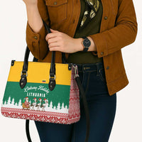 Lithuania Christmas Leather Bag with Santa Sleigh Pulled by Storks and Folk Pattern Design - Wonder Print Shop