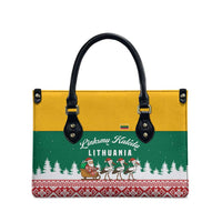 Lithuania Christmas Leather Bag with Santa Sleigh Pulled by Storks and Folk Pattern Design - Wonder Print Shop