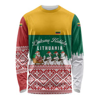 Lithuania Christmas Long Sleeve Shirt with Santa Sleigh Pulled by Storks and Folk Pattern Design - Wonder Print Shop