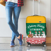 Lithuania Christmas Luggage Cover with Santa Sleigh Pulled by Storks and Folk Pattern Design - Wonder Print Shop
