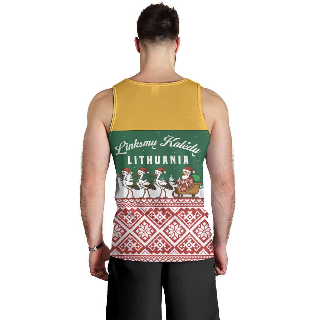 Lithuania Christmas Men Tank Top with Santa Sleigh Pulled by Storks and Folk Pattern Design - Wonder Print Shop