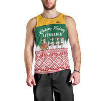 Lithuania Christmas Men Tank Top with Santa Sleigh Pulled by Storks and Folk Pattern Design - Wonder Print Shop