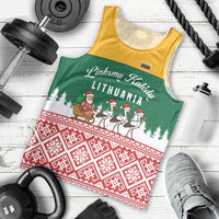 Lithuania Christmas Men Tank Top with Santa Sleigh Pulled by Storks and Folk Pattern Design - Wonder Print Shop