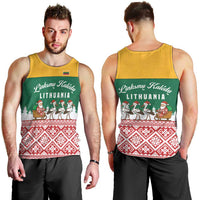 Lithuania Christmas Men Tank Top with Santa Sleigh Pulled by Storks and Folk Pattern Design - Wonder Print Shop