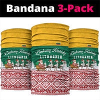 Lithuania Christmas Neck Gaiter with Santa Sleigh Pulled by Storks and Folk Pattern Design - Wonder Print Shop