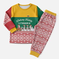 Lithuania Christmas Pajama Set with Santa Sleigh Pulled by Storks and Folk Pattern Design - Wonder Print Shop