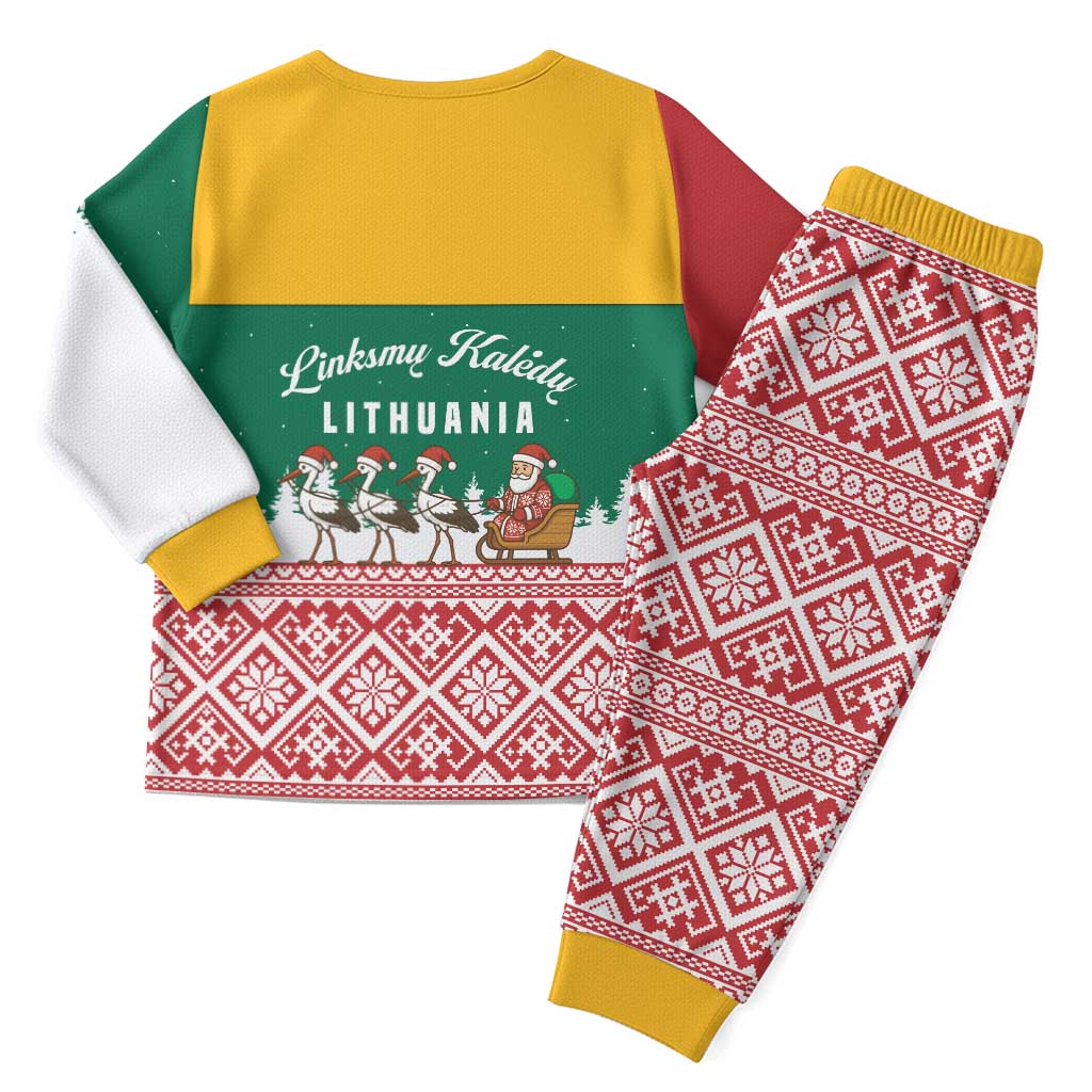 Lithuania Christmas Pajama Set with Santa Sleigh Pulled by Storks and Folk Pattern Design - Wonder Print Shop