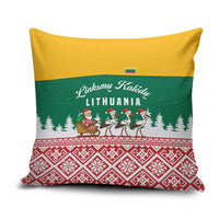 Lithuania Christmas Pillow Cover with Santa Sleigh Pulled by Storks and Folk Pattern Design - Wonder Print Shop