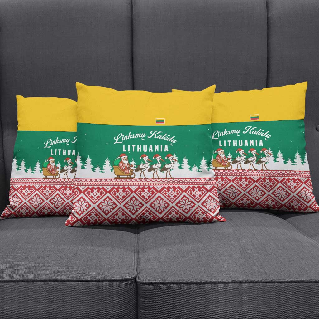 Lithuania Christmas Pillow Cover with Santa Sleigh Pulled by Storks and Folk Pattern Design - Wonder Print Shop