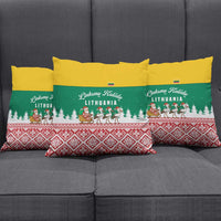 Lithuania Christmas Pillow Cover with Santa Sleigh Pulled by Storks and Folk Pattern Design - Wonder Print Shop