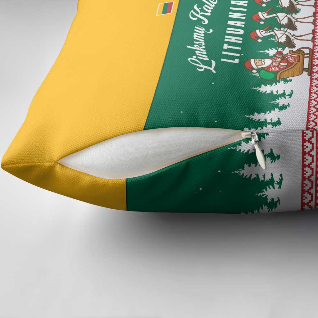 Lithuania Christmas Pillow Cover with Santa Sleigh Pulled by Storks and Folk Pattern Design - Wonder Print Shop