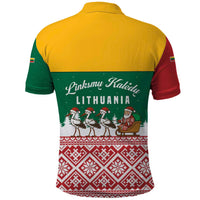 Lithuania Christmas Polo Shirt with Santa Sleigh Pulled by Storks and Folk Pattern Design - Wonder Print Shop