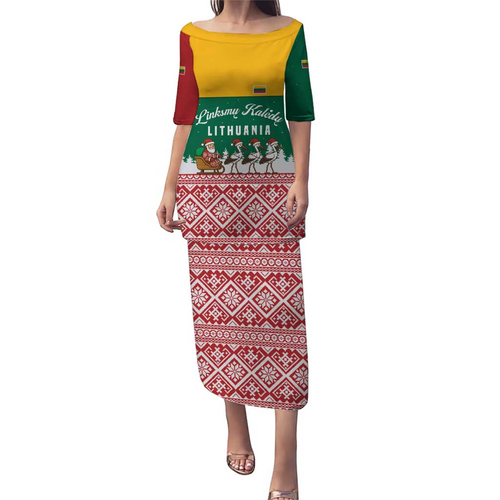 Lithuania Christmas Puletasi with Santa Sleigh Pulled by Storks and Folk Pattern Design - Wonder Print Shop