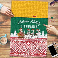 Lithuania Christmas Puzzle with Santa Sleigh Pulled by Storks and Folk Pattern Design - Wonder Print Shop