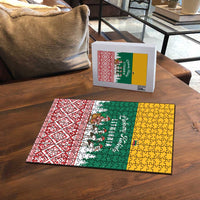 Lithuania Christmas Puzzle with Santa Sleigh Pulled by Storks and Folk Pattern Design - Wonder Print Shop