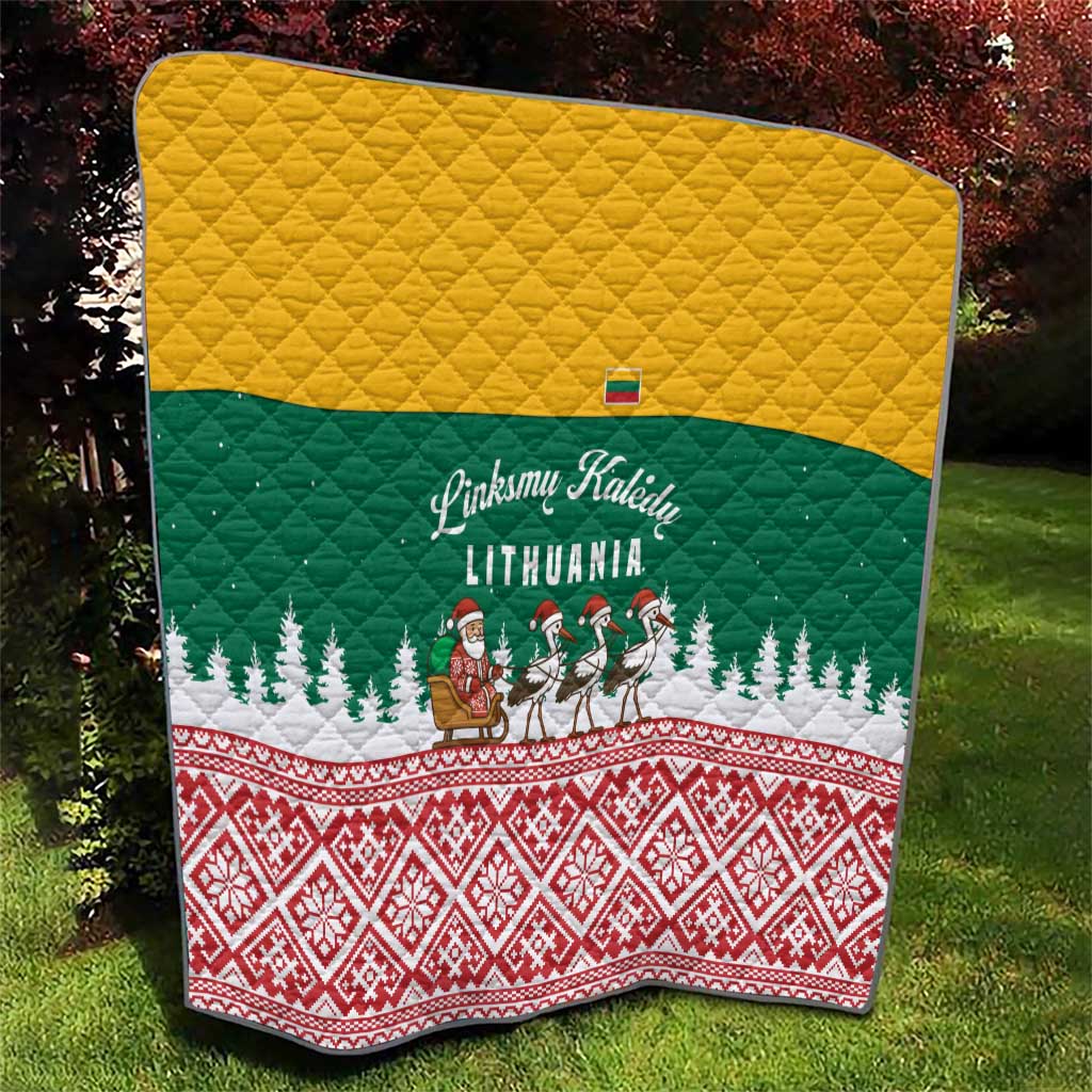 Lithuania Christmas Quilt with Santa Sleigh Pulled by Storks and Folk Pattern Design - Wonder Print Shop
