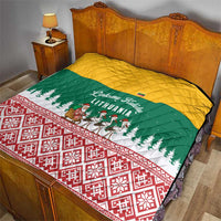 Lithuania Christmas Quilt with Santa Sleigh Pulled by Storks and Folk Pattern Design - Wonder Print Shop