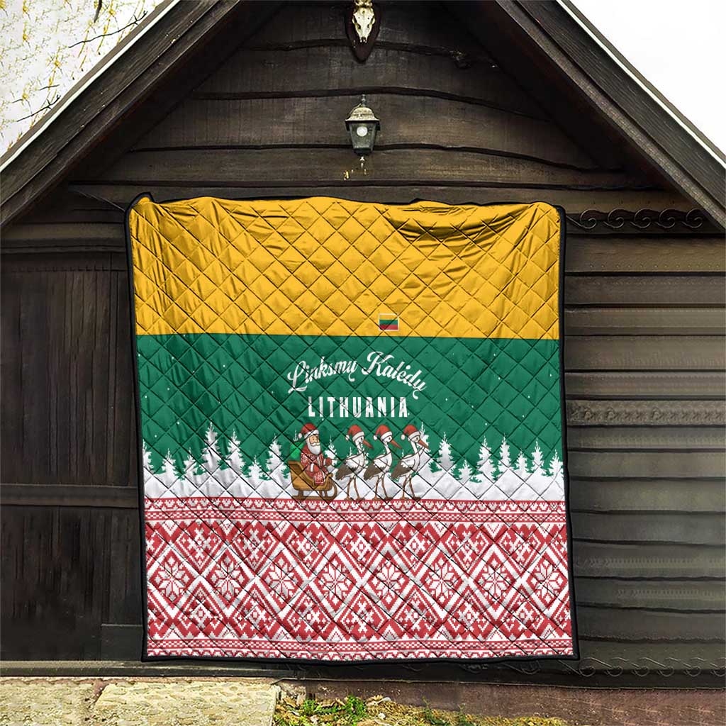 Lithuania Christmas Quilt with Santa Sleigh Pulled by Storks and Folk Pattern Design - Wonder Print Shop