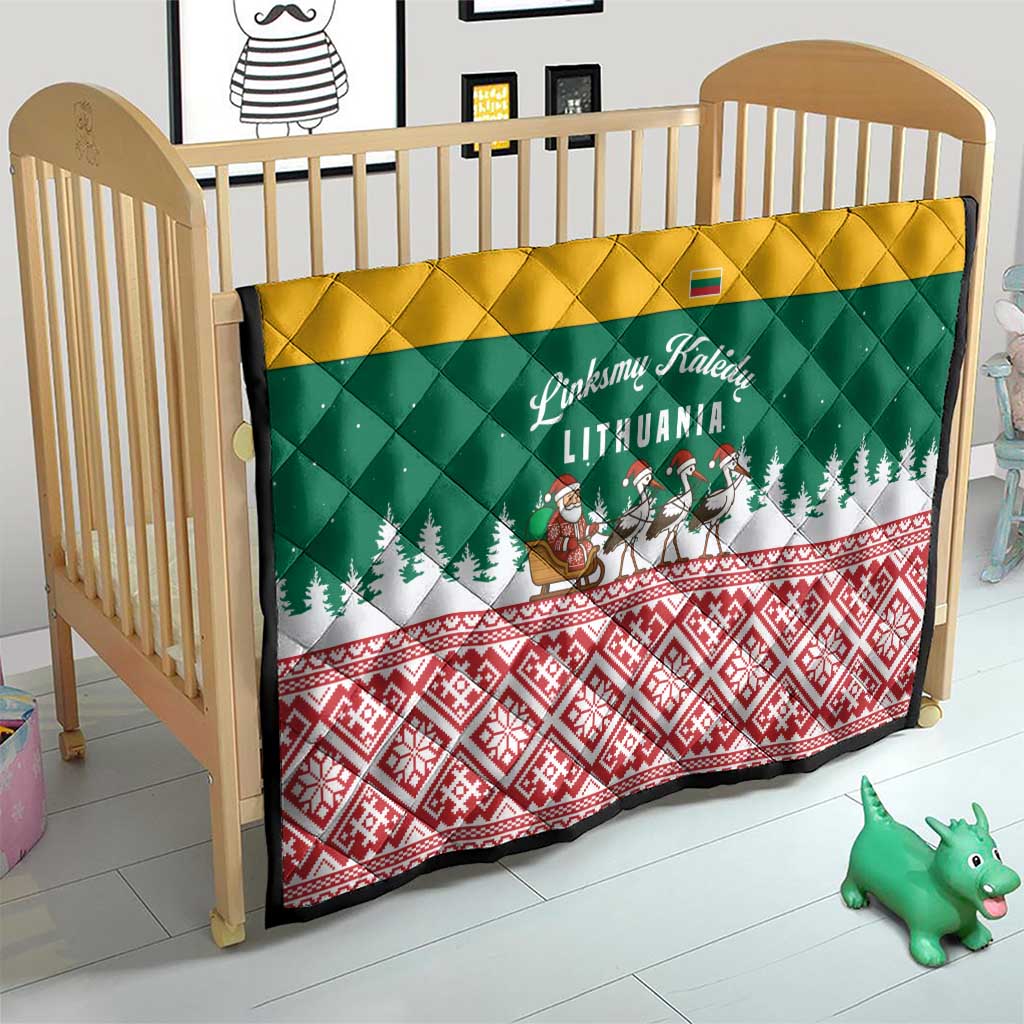 Lithuania Christmas Quilt with Santa Sleigh Pulled by Storks and Folk Pattern Design - Wonder Print Shop