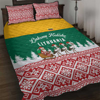 Lithuania Christmas Quilt Bed Set with Santa Sleigh Pulled by Storks and Folk Pattern Design - Wonder Print Shop