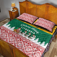 Lithuania Christmas Quilt Bed Set with Santa Sleigh Pulled by Storks and Folk Pattern Design - Wonder Print Shop