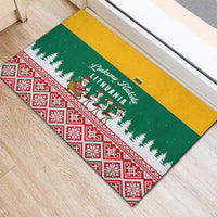 Lithuania Christmas Rubber Doormat with Santa Sleigh Pulled by Storks and Folk Pattern Design - Wonder Print Shop