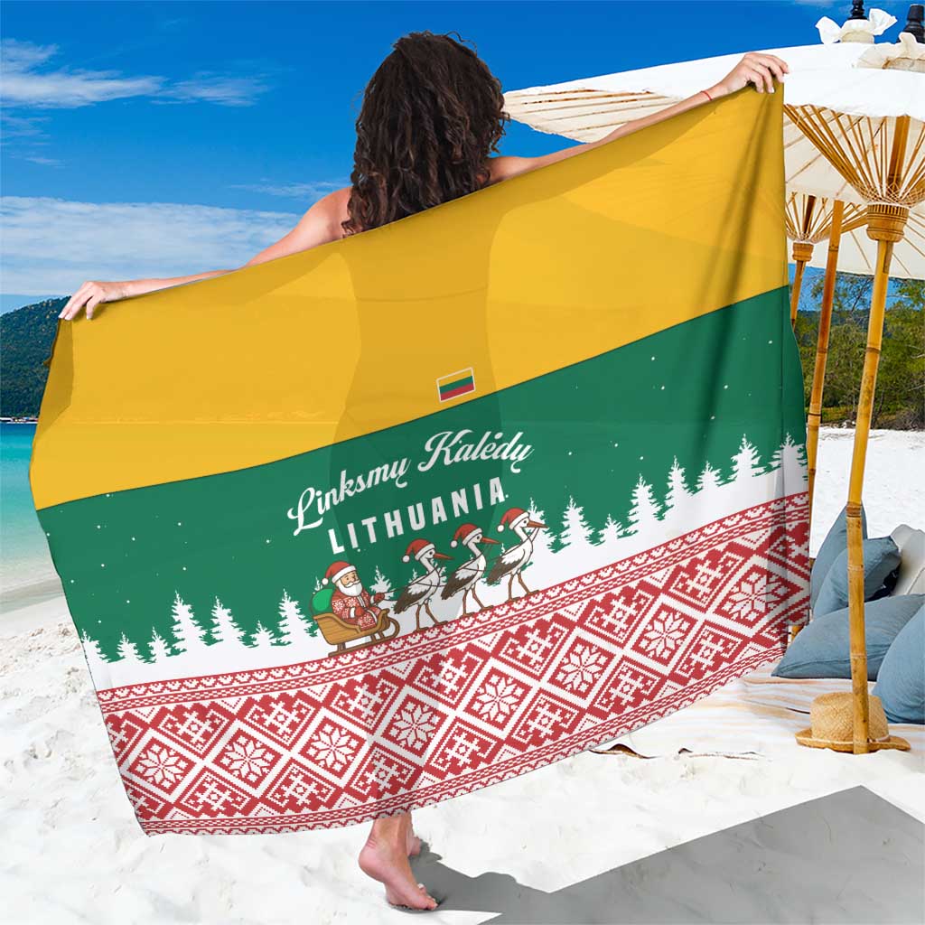 Lithuania Christmas Sarong with Santa Sleigh Pulled by Storks and Folk Pattern Design - Wonder Print Shop