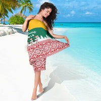 Lithuania Christmas Sarong with Santa Sleigh Pulled by Storks and Folk Pattern Design - Wonder Print Shop