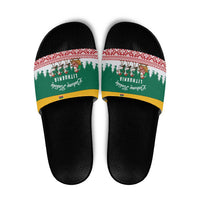 Lithuania Christmas Slide Sandals with Santa Sleigh Pulled by Storks and Folk Pattern Design - Wonder Print Shop