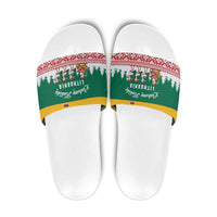 Lithuania Christmas Slide Sandals with Santa Sleigh Pulled by Storks and Folk Pattern Design - Wonder Print Shop