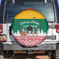 Lithuania Christmas Spare Tire Cover with Santa Sleigh Pulled by Storks and Folk Pattern Design - Wonder Print Shop