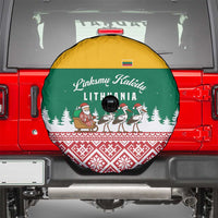 Lithuania Christmas Spare Tire Cover with Santa Sleigh Pulled by Storks and Folk Pattern Design - Wonder Print Shop