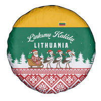 Lithuania Christmas Spare Tire Cover with Santa Sleigh Pulled by Storks and Folk Pattern Design - Wonder Print Shop