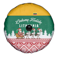 Lithuania Christmas Spare Tire Cover with Santa Sleigh Pulled by Storks and Folk Pattern Design - Wonder Print Shop