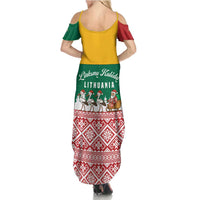 Lithuania Christmas Summer Maxi Dress with Santa Sleigh Pulled by Storks and Folk Pattern Design - Wonder Print Shop